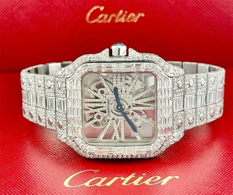 cartier watch replica iced out|iced out cartier skeleton watch.